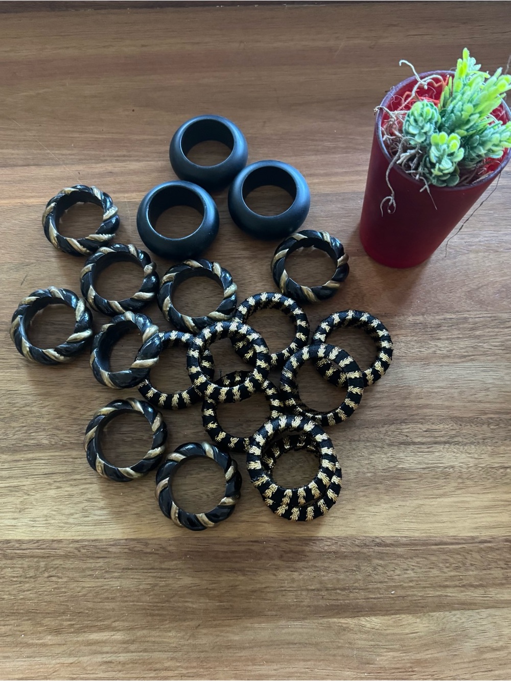 Black and Gold Napkin Rings | Elegant Table Accents | Lot of 19